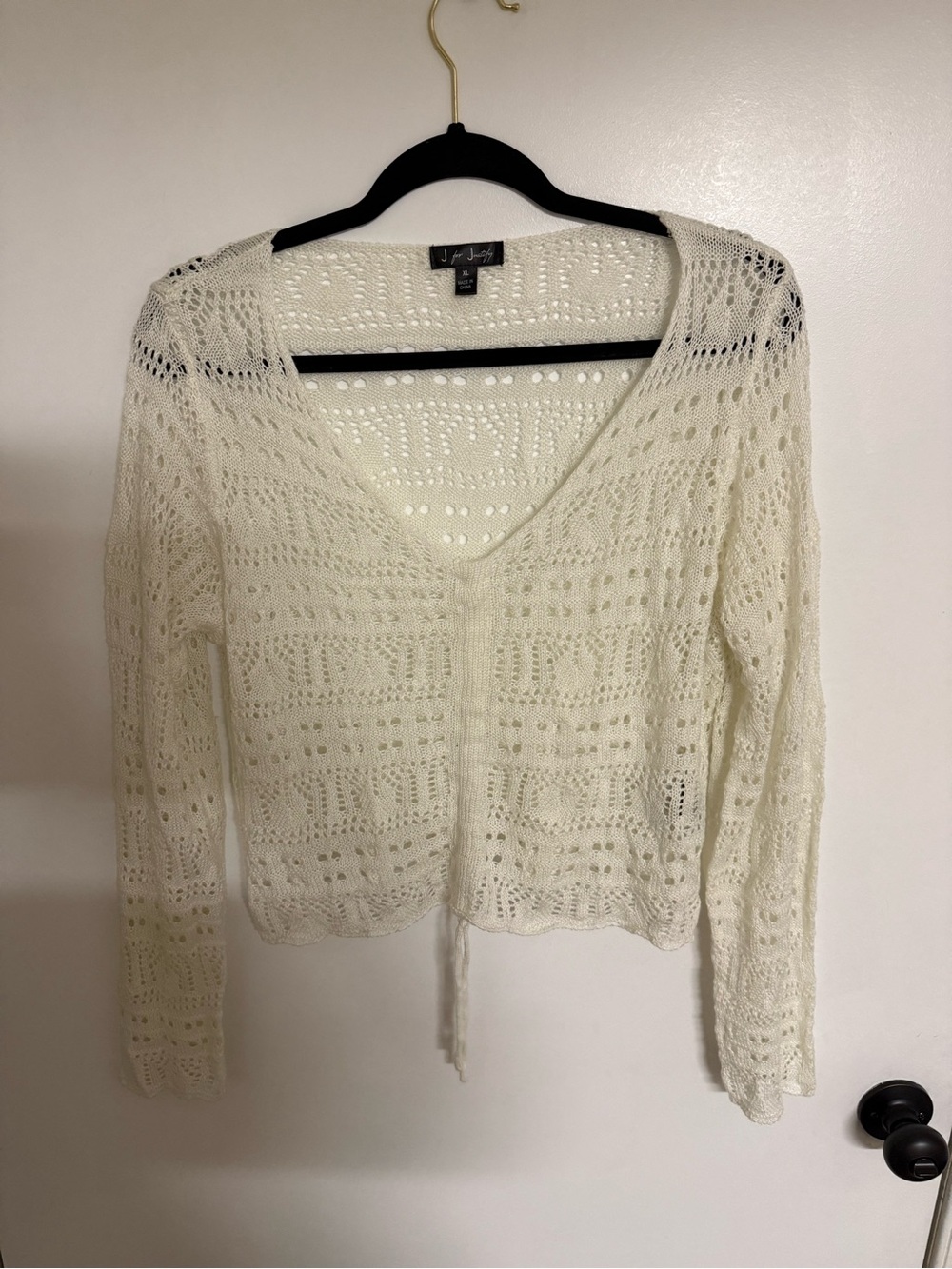 J for Justify Open-Knit V-Neck Cream Sweater